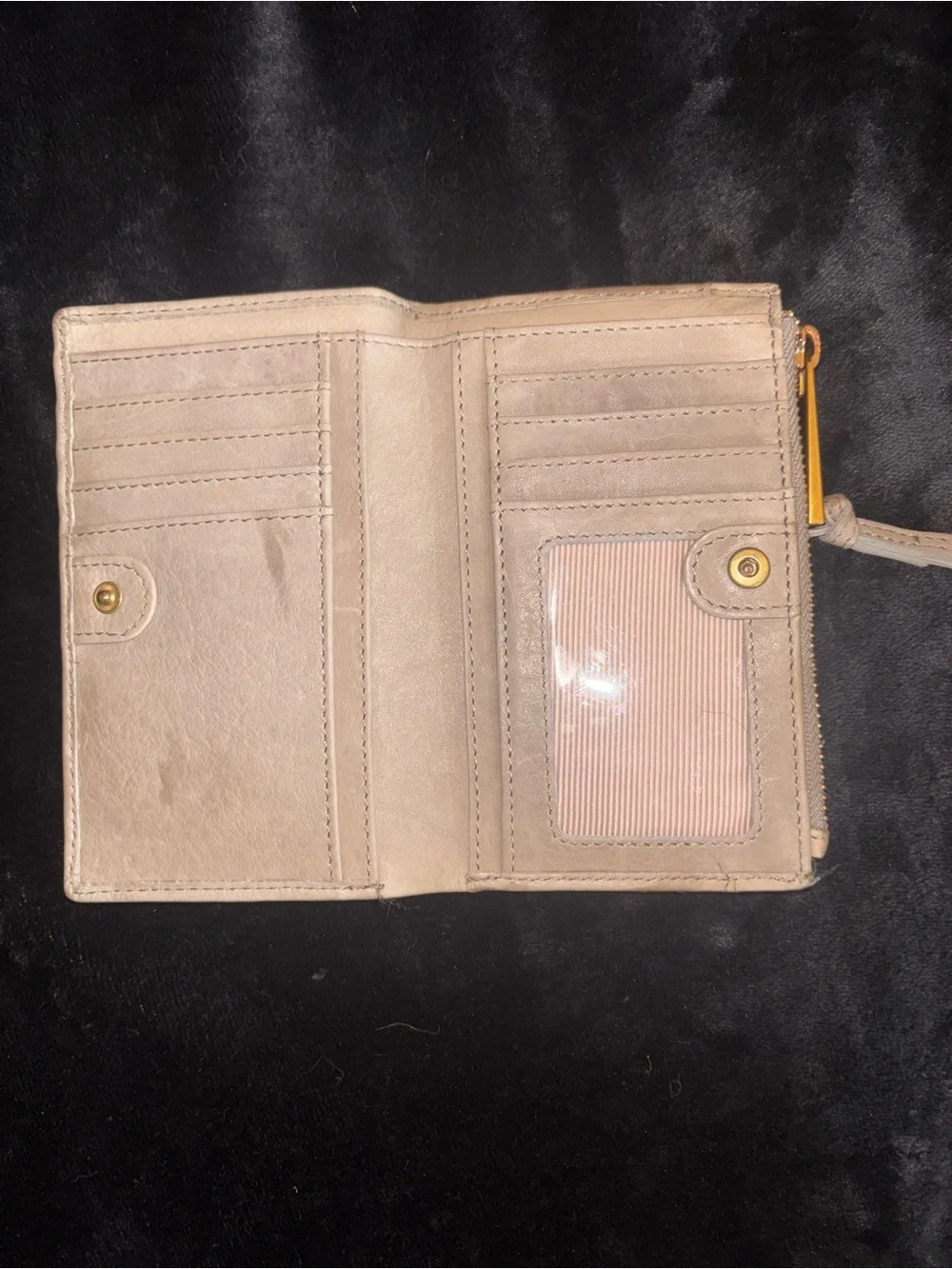 Margot New York Leather Wristlet Wallet Taupe Zip Around Clutch Organizer